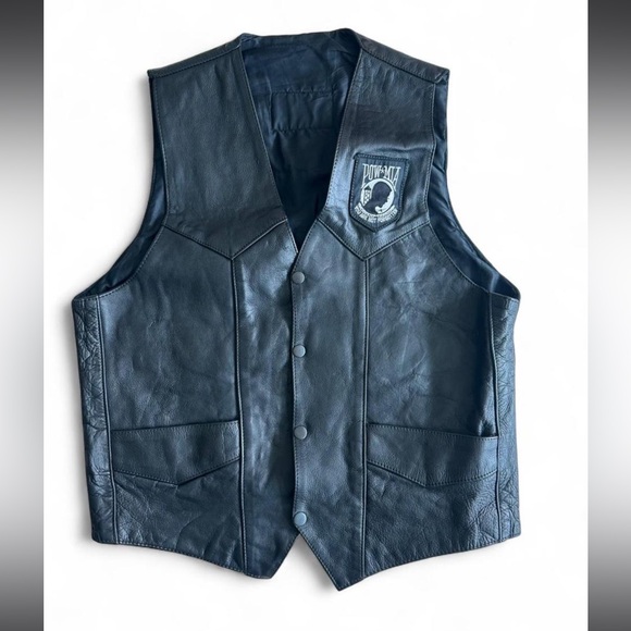 Harley Davidson black leather vest with eagle and American flag patch - Picture 2 of 2